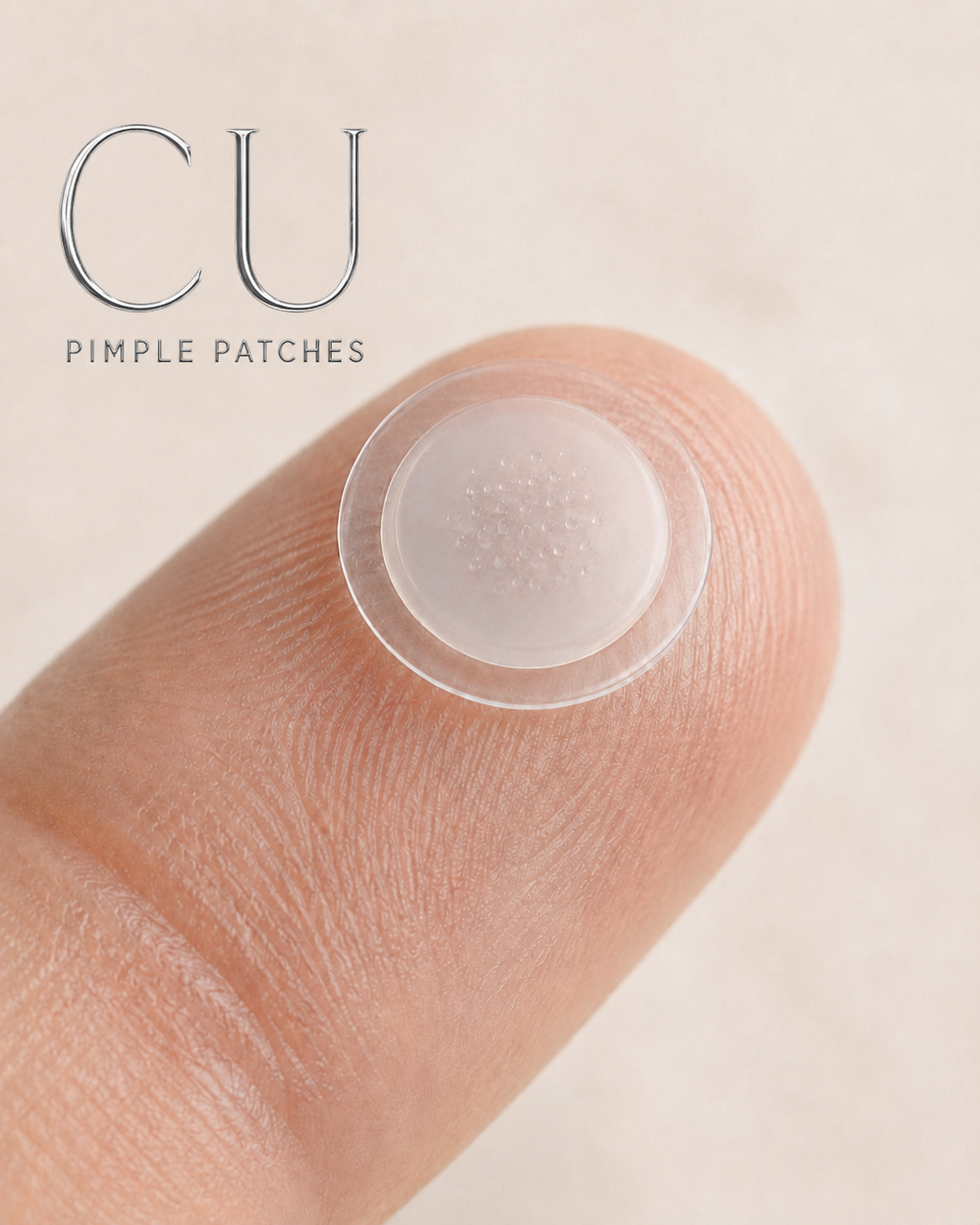 Capri Cu copper peptide microdart patch, 14mm, actual size on fingertip