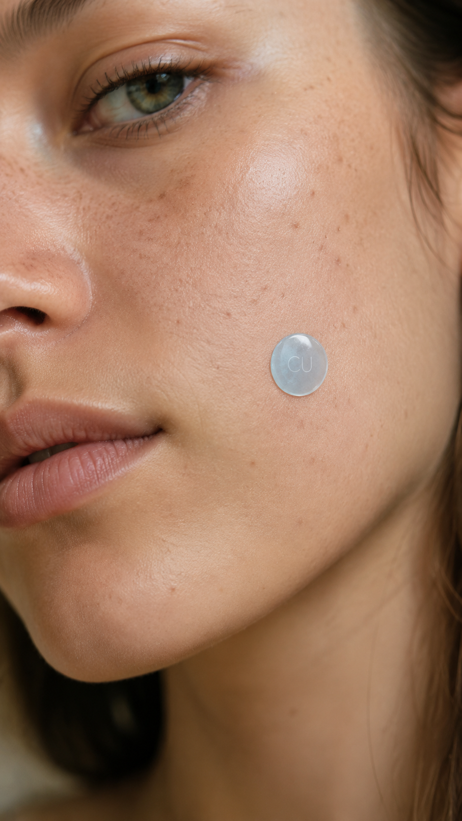 Capri Cu copper peptide microdart patch applied to cheek